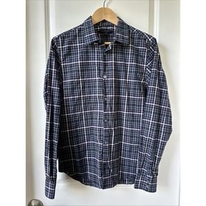 John Varvatos Shirt Mens Small Blue Purple Plaid USA Preppy Casual Button Up